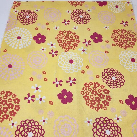 Upholstery Fabric Yellow Pink Flowers Groovy Retro Floral 44" Wide 1/2 Yard - Picture 3 of 5